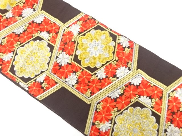 JAPANESE KIMONO / ANTIQUE FUKURO OBI / SILK / WOVEN KIKKO & FLOWER